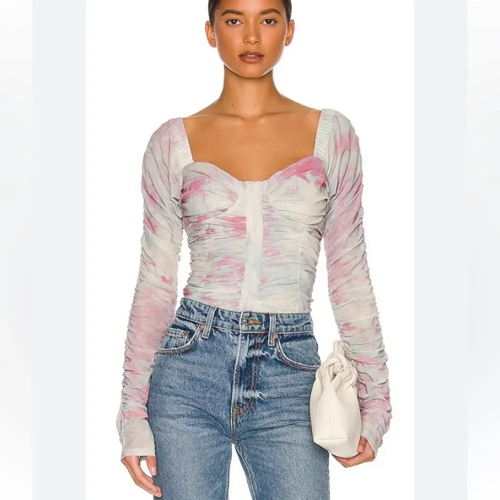Free People All Night Corset Bustier Fitted Ruched Top Long Sleeve Size S